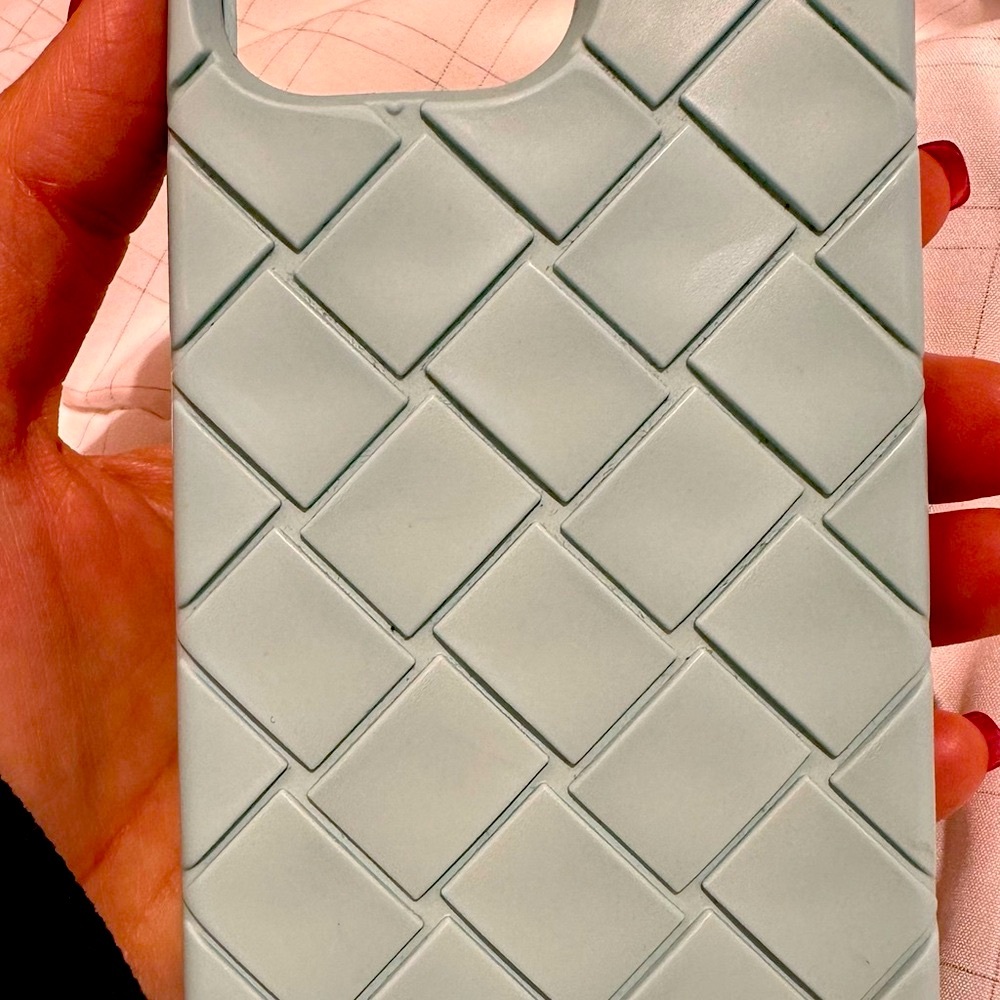 Authentic Bottega Veneta-Woven Intreccio rubber silicone IPhone Case-Light Blue